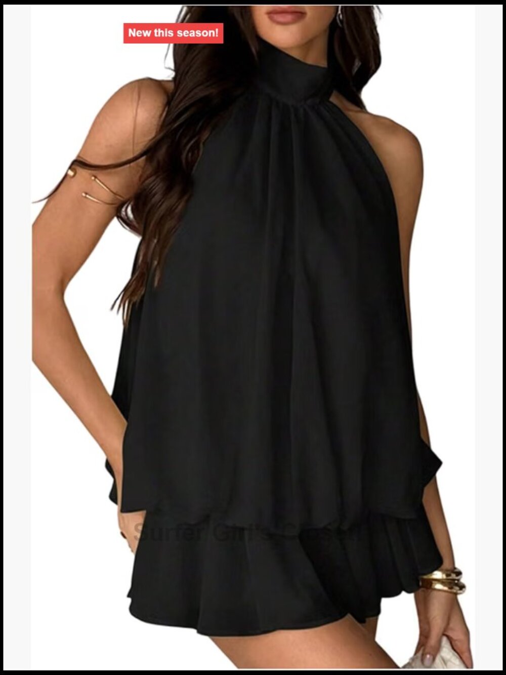 Halter Neck Sleeveless Ruffle Mini Dress Mesh Open Back Party Out